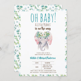 Baby Elephant Shower Invitation, Boho Floral Kaart