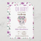 Baby Elephant Shower Invitation, Boho Floral Kaart (Voorkant / Achterkant)