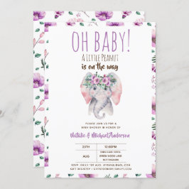 Baby Elephant Shower Invitation, Boho Floral Kaart