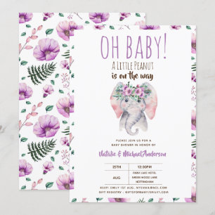 Baby Elephant Shower Invitation, Boho Floral Kaart