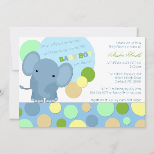 Baby Elephant Shower Invitation Kaart (Voorkant)