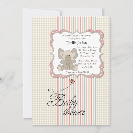 Baby Elephant Shower Invitation Kaart (Voorkant)