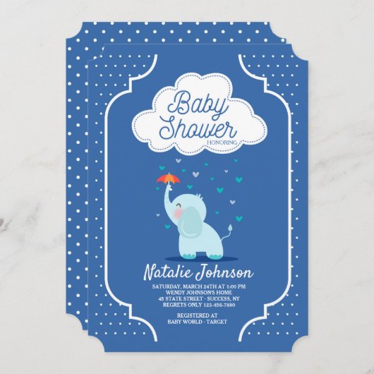 Baby Elephant Shower Invitation Kaart (Voorkant / Achterkant)