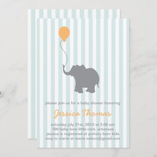 Baby Elephant Shower Invitation Kaart (Voorkant / Achterkant)