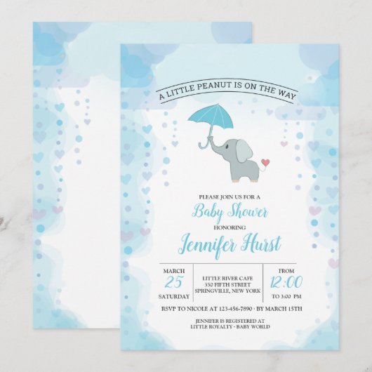 Baby Elephant Shower Invitation Kaart (Voorkant / Achterkant)