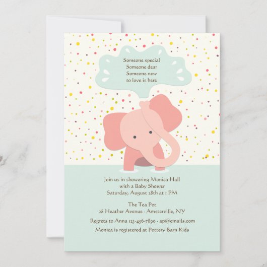 Baby Elephant Shower Invitation Kaart (Voorkant)