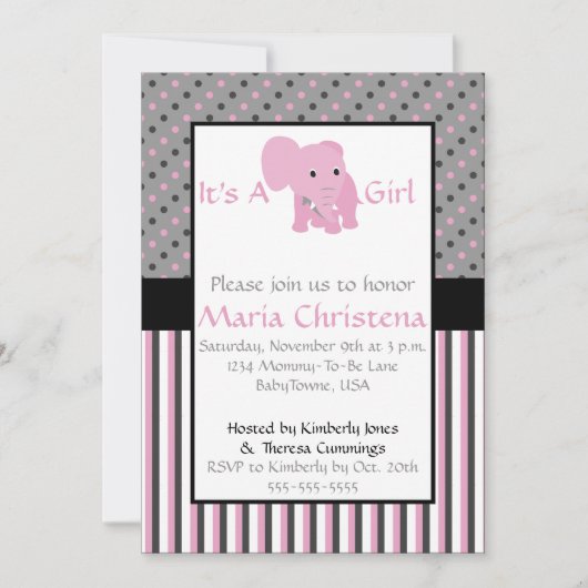 Baby Elephant Shower Invitation (roze) Kaart (Voorkant)