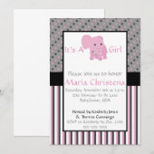 Baby Elephant Shower Invitation (roze) Kaart (Voorkant / Achterkant)