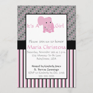 Baby Elephant Shower Invitation (roze) Kaart