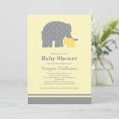 Baby Elephant Shower Yellow and Grey Kaart (Staand voorkant)