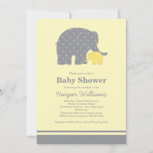 Baby Elephant Shower Yellow and Grey Kaart