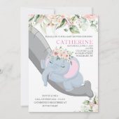 Baby Elephant Sleeping Floral Girl Shower Kaart (Voorkant)