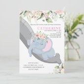 Baby Elephant Sleeping Floral Girl Shower Kaart (Staand voorkant)