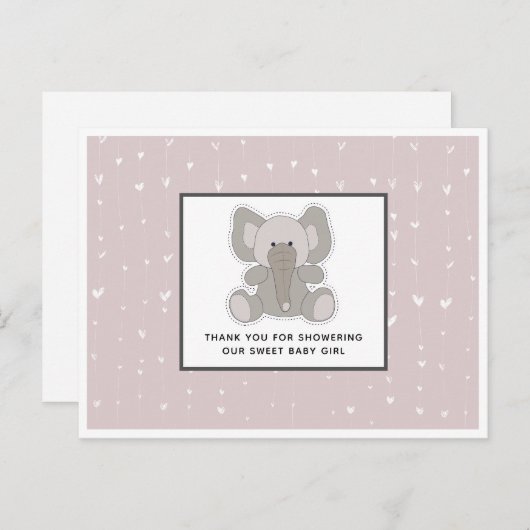Baby Elephant String Hearts Baby shower Dank u Briefkaart (Voorkant / Achterkant)