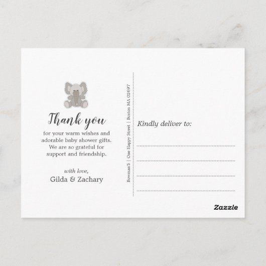Baby Elephant String Hearts Baby shower Dank u Briefkaart (Achterkant)