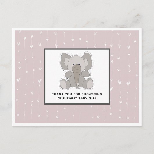 Baby Elephant String Hearts Baby shower Dank u Briefkaart (Voorkant)