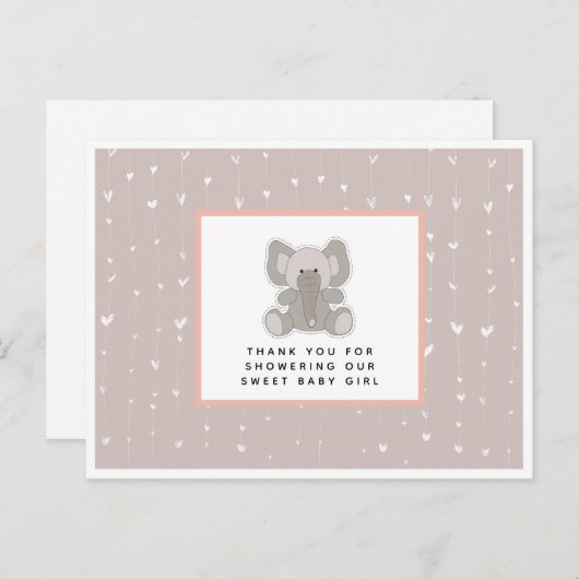 Baby Elephant String Hearts Baby shower Dank u Briefkaart (Voorkant / Achterkant)