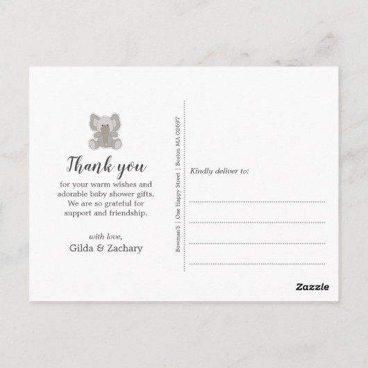 Baby Elephant String Hearts Baby shower Dank u Briefkaart (Achterkant)