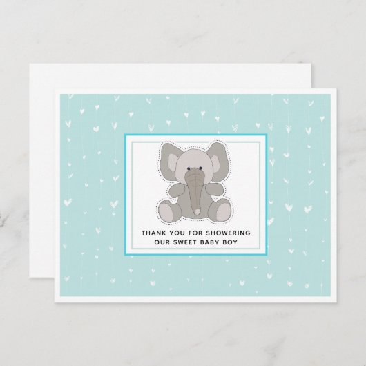 Baby Elephant String Hearts Baby shower Dank u Briefkaart (Voorkant / Achterkant)