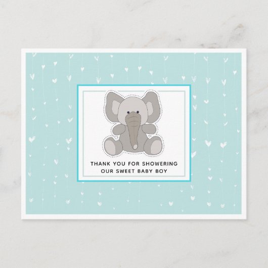 Baby Elephant String Hearts Baby shower Dank u Briefkaart (Voorkant)