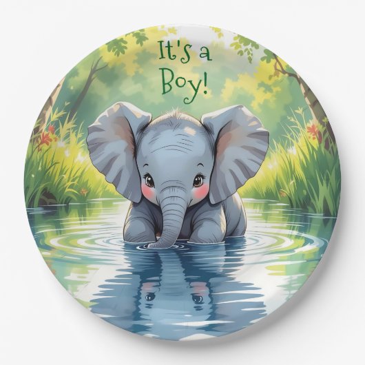 Baby Elephant Themed Baby Shower Papieren Bordje (Voorkant)