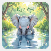 Baby Elephant Themed Baby Shower Vierkante Sticker (Voorkant)