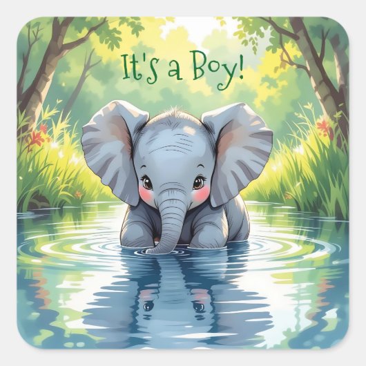 Baby Elephant Themed Baby Shower Vierkante Sticker (Voorkant)