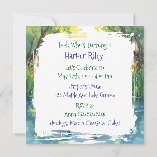 Baby Elephant Themed | First Birthday Party Kaart (Achterkant)