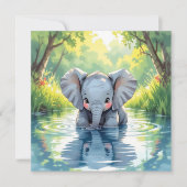 Baby Elephant Themed | First Birthday Party Kaart (Voorkant)