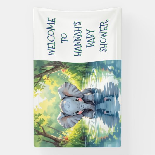 Baby Elephant Themed Personalized Birthday Party Spandoek (Verticaal)