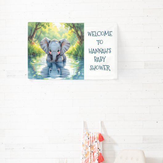 Baby Elephant Themed Personalized Birthday Party Spandoek (Insitu)