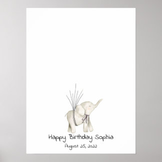 Baby Elephant Thumbprint Guest Book Poster