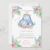 Baby Elephant Tropical Floral Baby Meisje Douche Kaart (Voorkant)