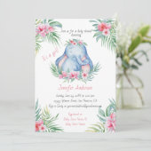 Baby Elephant Tropical Floral Baby Meisje Douche Kaart (Staand voorkant)