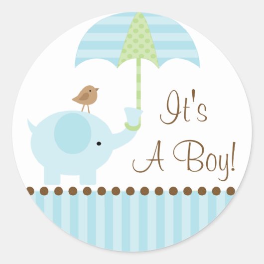 Baby Elephant Umbrella It's A Boy Sticker (Voorkant)