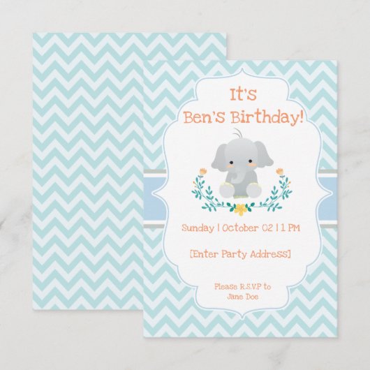 Baby Elephant verjaardagsuitnodigingen Kaart (Voorkant / Achterkant)