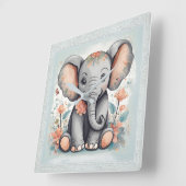 Baby Elephant Vierkante Klok (Hoek)