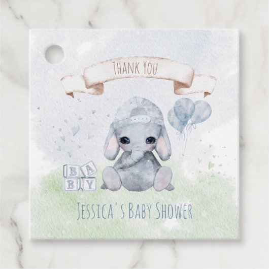 Baby Elephant Waterverf Animals Bedankjes Labels (Voorkant)