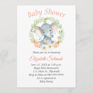 Baby Elephant Waterverf Baby shower Uitnodiging