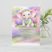 Baby Elephant with Hydrangeas Baby Shower Kaart (Staand voorkant)
