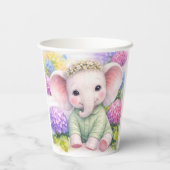 Baby Elephant with Hydrangeas Baby Shower  Papieren Bekers (Achterkant)