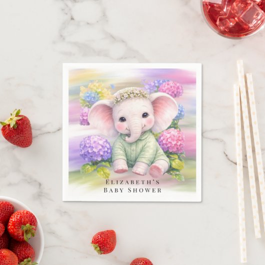 Baby Elephant with Hydrangeas Baby Shower  Servet (Insitu)