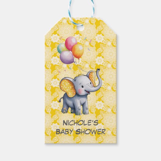 Baby Elephant Yellow Polka Dot Ears Baby Shower Cadeaulabel (Voorkant)