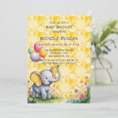 Baby Elephant Yellow Polka Dot Ears Baby Shower Kaart (Staand voorkant)