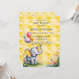 Baby Elephant Yellow Polka Dot Ears Baby Shower Kaart