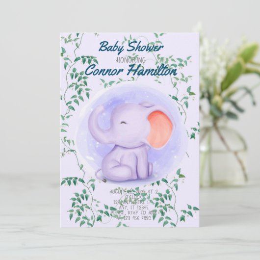 BABY-ELEPHANTINVITATIE KAART (Staand voorkant)