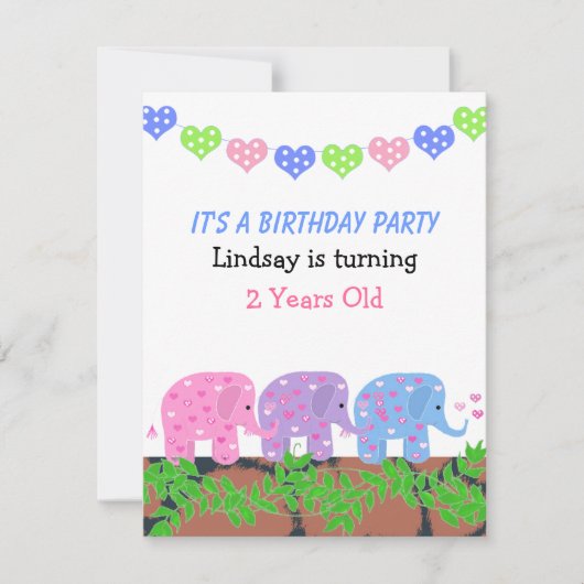 Baby Elephants Birthday Uitnodiging (Voorkant)