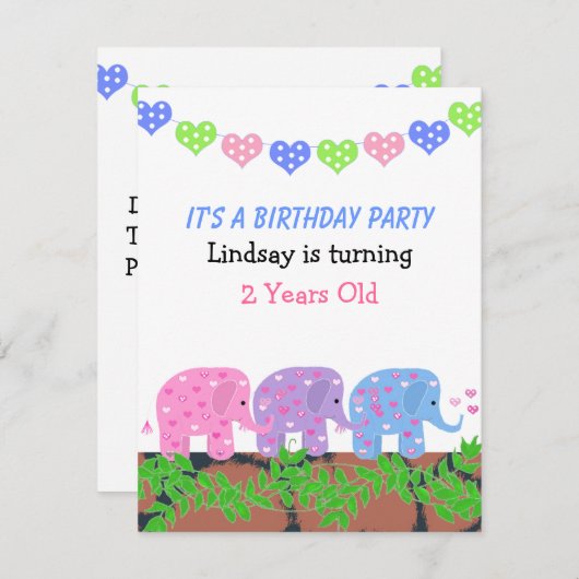 Baby Elephants Birthday Uitnodiging (Voorkant / Achterkant)