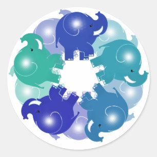 BABY ELEPHANTS BLUE RONDE STICKER