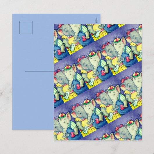 BABY ELEPHANTS EERSTE LOVE, KUTE PACHYDERMVRIENDEN FEESTDAGENKAART (Voorkant / Achterkant)